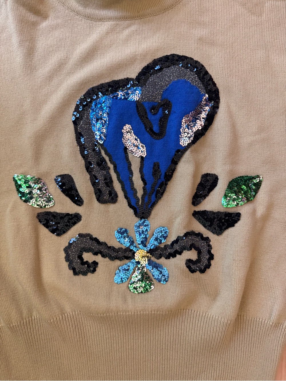 Vintage Escada Margaretha Ley Tan Sequin Horse Sweater - Picture 2 of 8